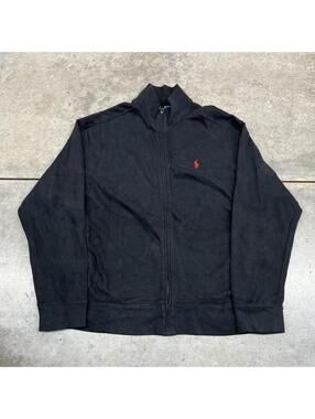 vintage polo ralph lauren black and red full zip knit sweater size xl